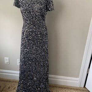 Elegant Black and Silver Evening Gown Formal Dress size 8